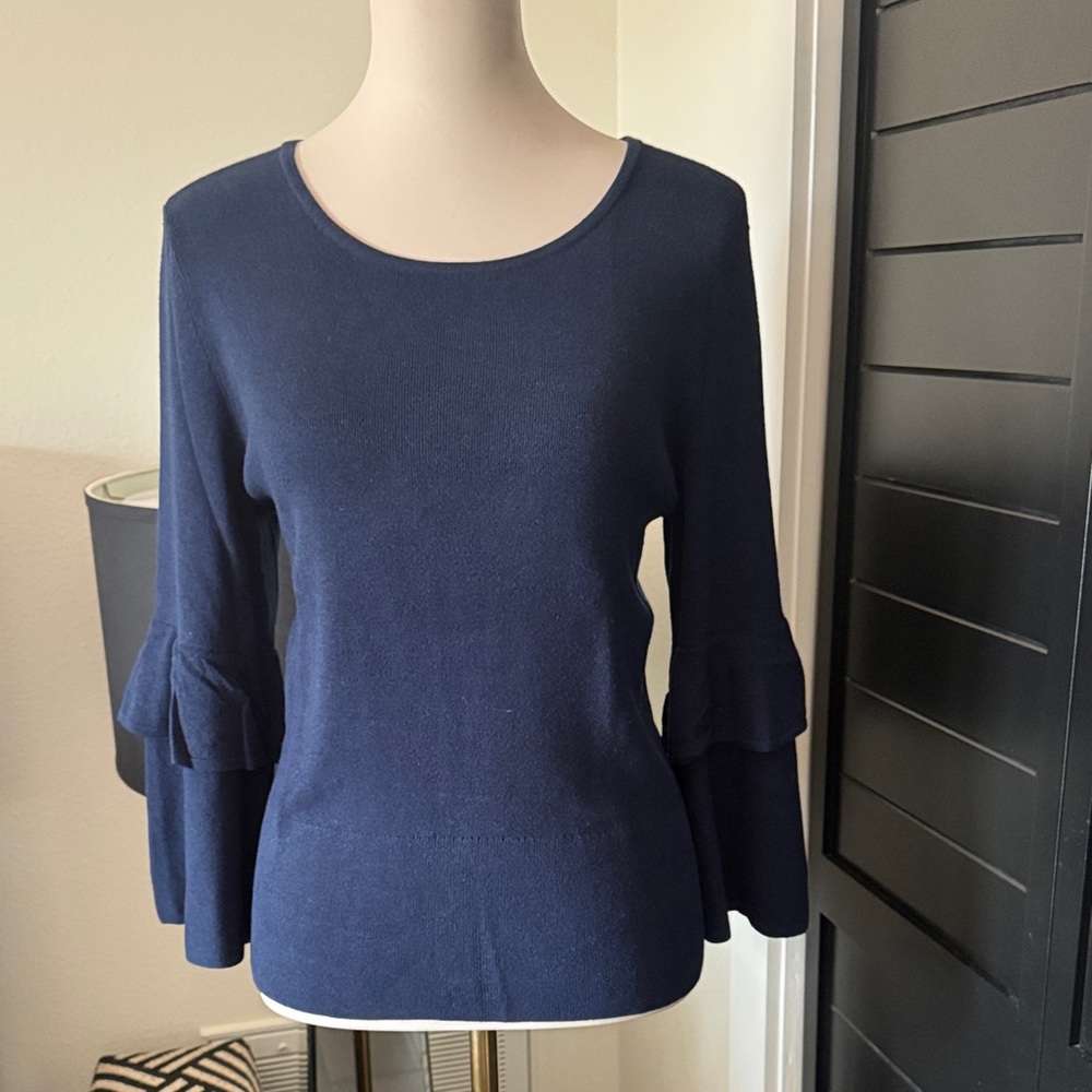 Talbots Navy Blue Blouse with Bell Sleeves
